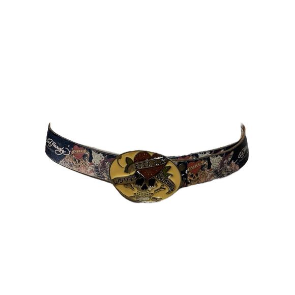 MEN'S ED HARDY SKULL AND HEART LOVE KILLS SLOWLY BELT - Picture 1 of 11
